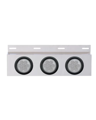(BULK) STAINLESS STEEL TOP MUD FLAP LIGHT BRACKET W/ THREE 7 LED 4" LIGHT W/ GROMMET - CLEAR LENS (BULK) STAINLESS STEEL TOP MUD FLAP LIGHT BRACKET W/ THREE 7 LED 4" LIGHT W/ GROMMET - CLEAR LENS