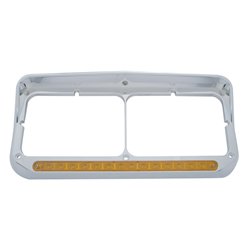UP32351-14 LED Chrome Rectangular Dual Headlight Bezel With Visor - Amber LED/Amber Lens