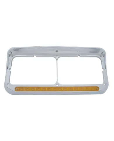 UP32351-14 LED Chrome Rectangular Dual Headlight Bezel With Visor - Amber LED/Amber Lens