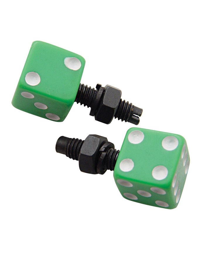 (2/CARD) DICE LICENSE PLATE FASTENER - GREEN W/ WHITE DOT