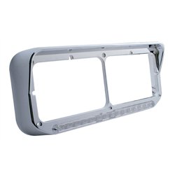 UP32352-14 LED Chrome Rectangular Dual Headlight Bezel With Visor - Amber LED/Clear Lens