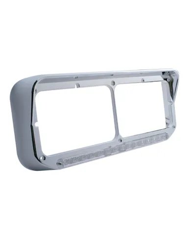 UP32352-14 LED Chrome Rectangular Dual Headlight Bezel With Visor - Amber LED/Clear Lens