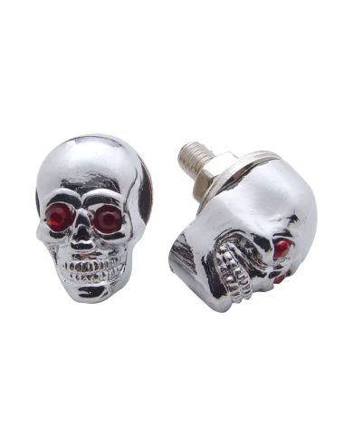 (2/CARD) CHROME SKULL W/ JEWEL EYES LICENSE PLATE FASTENER (2/CARD) CHROME SKULL W/ JEWEL EYES LICENSE PLATE FASTENER