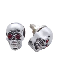 (2/CARD) CHROME SKULL W/ JEWEL EYES LICENSE PLATE FASTENER