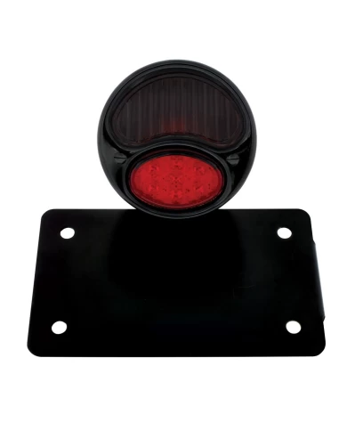 (BOX) "DUO LAMP" TAILL LIGHT W/RED GLASS LENS - BLACK RIM/BLACK HOUSING W/BK BOBBER STYLE BRACKET - HORIZONTAL (BOX) "DUO LAMP" TAILL LIGHT W/RED GLASS LENS - BLACK RIM/BLACK HOUSING W/BK BOBBER STYLE BRACKET - HORIZONTAL
