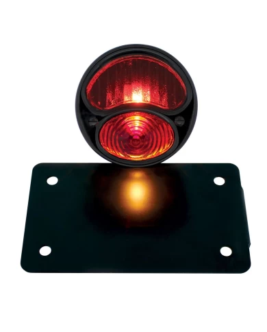 (BOX) "DUO LAMP" TAILL LIGHT W/RED GLASS LENS - BLACK RIM/BLACK HOUSING W/BK BOBBER STYLE BRACKET - HORIZONTAL (BOX) "DUO LAMP" TAILL LIGHT W/RED GLASS LENS - BLACK RIM/BLACK HOUSING W/BK BOBBER STYLE BRACKET - HORIZONTAL