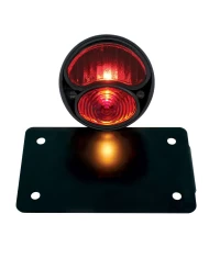(BOX) "DUO LAMP" TAILL LIGHT W/RED GLASS LENS - BLACK RIM/BLACK HOUSING W/BK BOBBER STYLE BRACKET - HORIZONTAL