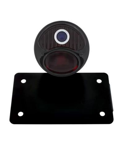(BOX) "DUO LAMP" TAILL LIGHT W/RED GLASS LENS W/BLUE DOT - BLACK RIM/BLACK HOUSING W/BK BOBBER STYLE BRACKET - HORIZONTAL (BOX) "DUO LAMP" TAILL LIGHT W/RED GLASS LENS W/BLUE DOT - BLACK RIM/BLACK HOUSING W/BK BOBBER STYLE BRACKET - HORIZONTAL