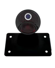 (BOX) "DUO LAMP" TAILL LIGHT W/RED GLASS LENS W/BLUE DOT - BLACK RIM/BLACK HOUSING W/BK BOBBER STYLE BRACKET - HORIZONTAL
