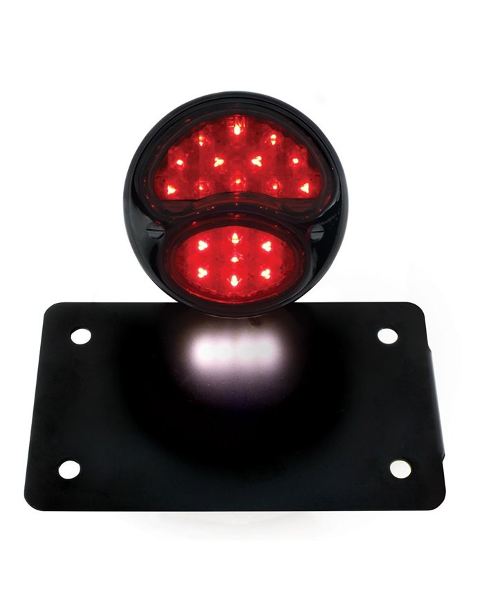 (BOX) "DUO LAMP" LED TAILL LIGHT - BLACK RIM/BLACK HOUSING W/BK BOBBER STYLE BRACKET - HORIZONTAL