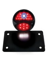 (BOX) "DUO LAMP" LED TAILL LIGHT W/BLUE DOT - BLACK RIM/BLACK HOUSING W/BK BOBBER STYLE BRACKET - HORIZONTAL