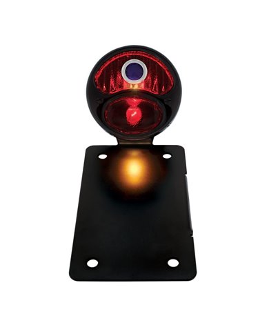 (BOX) "DUO LAMP" TAILL LIGHT W/RED GLASS LENS W/BLUE DOT - BLACK RIM/BLACK HOUSING W/BK BOBBER STYLE BRACKET - VERTICAL (BOX) "DUO LAMP" TAILL LIGHT W/RED GLASS LENS W/BLUE DOT - BLACK RIM/BLACK HOUSING W/BK BOBBER STYLE BRACKET - VERTICAL