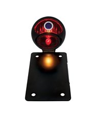 (BOX) "DUO LAMP" TAILL LIGHT W/RED GLASS LENS W/BLUE DOT - BLACK RIM/BLACK HOUSING W/BK BOBBER STYLE BRACKET - VERTICAL