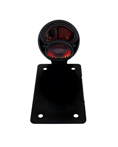 (BOX) "DUO LAMP" TAILL LIGHT W/RED GLASS LENS W/"STOP" - BLACK RIM/BLACK HOUSING W/BK BOBBER STYLE BRACKET - VERTICAL (BOX) "DUO LAMP" TAILL LIGHT W/RED GLASS LENS W/"STOP" - BLACK RIM/BLACK HOUSING W/BK BOBBER STYLE BRACKET - VERTICAL