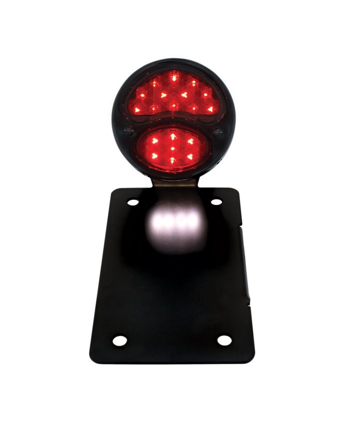 (BOX) "DUO LAMP" LED TAILL LIGHT - BLACK RIM/BLACK HOUSING W/BK BOBBER STYLE BRACKET - VERTICAL