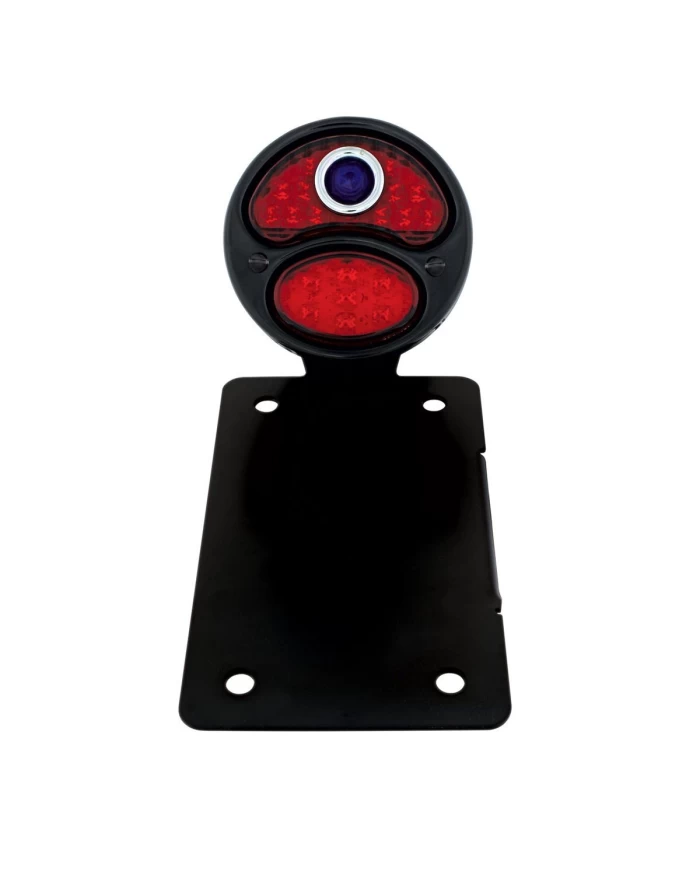 (BOX) "DUO LAMP" LED TAILL LIGHT W/BLUE DOT - BLACK RIM/BLACK HOUSING W/BK BOBBER STYLE BRACKET - VERTICAL