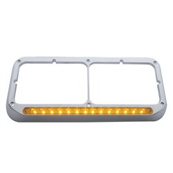 UP32381-14 LED Chrome Rectangular Dual Headlight Bezel - Amber LED/Amber Lens