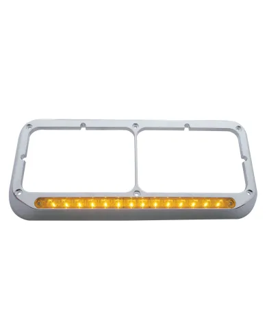 UP32381-14 LED Chrome Rectangular Dual Headlight Bezel - Amber LED/Amber Lens
