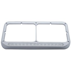 UP32382-14 LED Chrome Rectangular Dual Headlight Bezel - Amber LED/Clear Lens