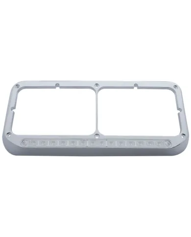 UP32382-14 LED Chrome Rectangular Dual Headlight Bezel - Amber LED/Clear Lens
