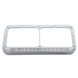 UP32384-14 LED Chrome Rectangular Dual Headlight Bezel - White LED/Clear Lens