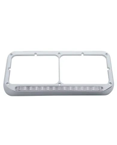 UP32384-14 LED Chrome Rectangular Dual Headlight Bezel - White LED/Clear Lens