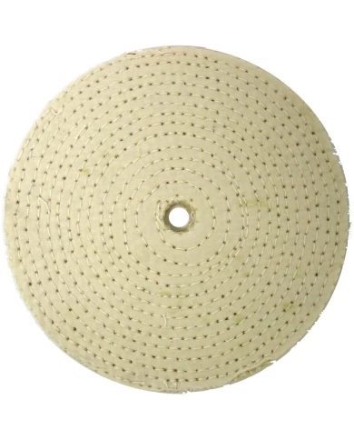 (CARD) 6" WHITE SPIRAL & CONCENTRIC SEWED MUSLIN WHEEL - 30 PLY. & 1/2" ARBOR (CARD) 6" WHITE SPIRAL & CONCENTRIC SEWED MUSLIN WHEEL - 30 PLY. & 1/2" ARBOR