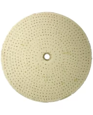 (CARD) 6" WHITE SPIRAL & CONCENTRIC SEWED MUSLIN WHEEL - 30 PLY. & 1/2" ARBOR