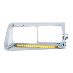 UP32486-19 LED Headlight Bezel For 1989-2009 Freightliner FLD - Driver - Amber LED/Amber Lens