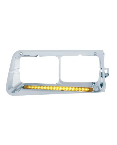 UP32486-19 LED Headlight Bezel For 1989-2009 Freightliner FLD - Driver - Amber LED/Amber Lens