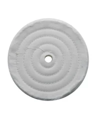 (CARD) 6" WHITE SPIRAL & CONCENTRIC SEWED MUSLIN WHEEL - 72 PLY. & 5/8" ARBOR