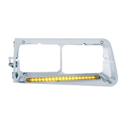 UP32488-19 LED Headlight Bezel For 1989-2009 Freightliner FLD - Passenger - Amber LED/Amber Lens