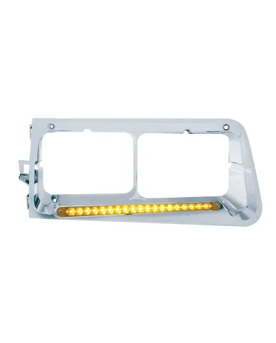 UP32488-19 LED Headlight Bezel For 1989-2009 Freightliner FLD - Passenger - Amber LED/Amber Lens