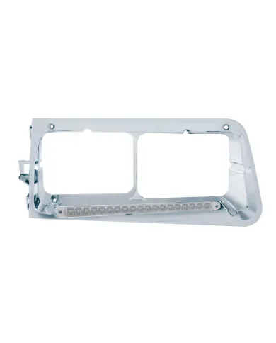 UP32489-19 LED Headlight Bezel For 1989-2009 Freightliner FLD - Passenger - Amber LED/Clear Lens