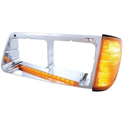 UP32490-14 LED Headlight Bezel With Turn Signal For 1989-2009 Freightliner FLD - Driver - Amber LED/Amber Lens