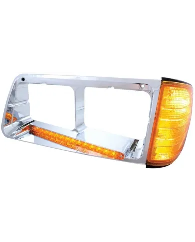 UP32490-14 LED Headlight Bezel With Turn Signal For 1989-2009 Freightliner FLD - Driver - Amber LED/Amber Lens
