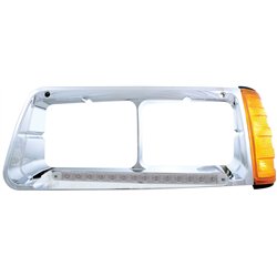 UP32491-14 LED Headlight Bezel With Turn Signal For 1989-2009 Freightliner FLD - Driver - Amber LED/Clear Lens