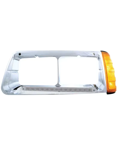 UP32491-14 LED Headlight Bezel With Turn Signal For 1989-2009 Freightliner FLD - Driver - Amber LED/Clear Lens