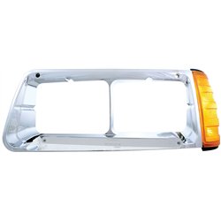 UP32492-14 LED Headlight Bezel With Turn Signal For 1989-2009 Freightliner FLD - Driver - Amber LED/Chrome Lens