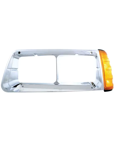 UP32492-14 LED Headlight Bezel With Turn Signal For 1989-2009 Freightliner FLD - Driver - Amber LED/Chrome Lens