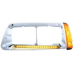 UP32493-19 LED Headlight Bezel With Turn Signal For 1989-2009 Freightliner FLD - Driver - Amber LED/Amber Lens