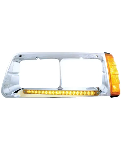 UP32493-19 LED Headlight Bezel With Turn Signal For 1989-2009 Freightliner FLD - Driver - Amber LED/Amber Lens