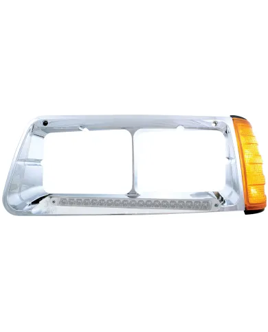 UP32494-19 LED Headlight Bezel With Turn Signal For 1989-2009 Freightliner FLD - Driver - Amber LED/Clear Lens