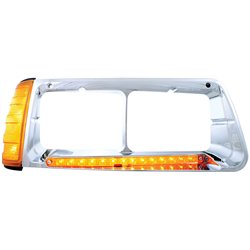 UP32495-14 LED Headlight Bezel With Turn Signal For 1989-2009 Freightliner FLD - Passenger - Amber LED/Amber Lens