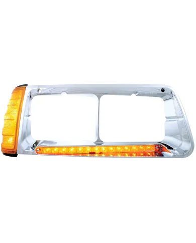 UP32495-14 LED Headlight Bezel With Turn Signal For 1989-2009 Freightliner FLD - Passenger - Amber LED/Amber Lens