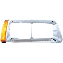 UP32496-14 LED Headlight Bezel With Turn Signal For 1989-2009 Freightliner FLD - Passenger - Amber LED/Clear Lens
