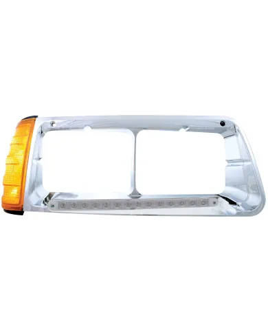 UP32496-14 LED Headlight Bezel With Turn Signal For 1989-2009 Freightliner FLD - Passenger - Amber LED/Clear Lens