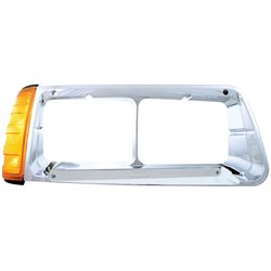 UP32497-14 LED Headlight Bezel With Turn Signal For 1989-2009 Freightliner FLD - Passenger - Amber LED/Chrome Lens