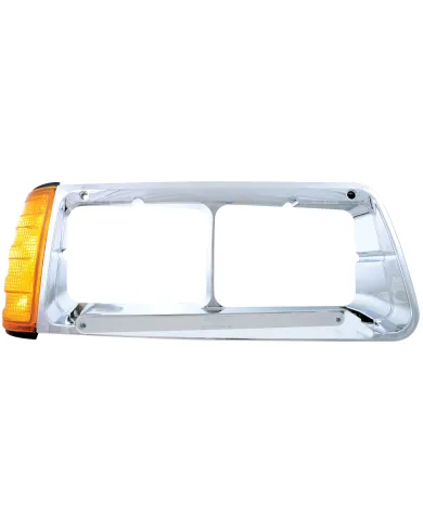 UP32497-14 LED Headlight Bezel With Turn Signal For 1989-2009 Freightliner FLD - Passenger - Amber LED/Chrome Lens