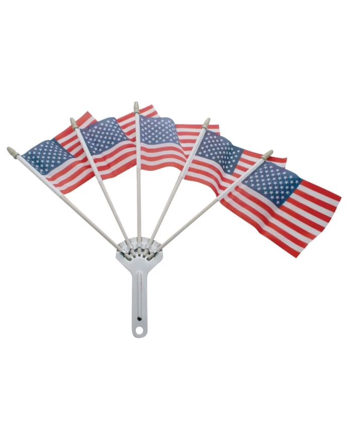 (CARD) CHROME FLAG HOLDER W/ 5 U.S.A. FLAGS